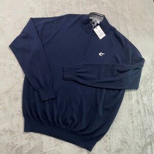 NWT Peter Millar Merino Wool Silk Blend 1/4 Zip Sweater XL Navy Blue Crown Soft